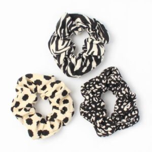 Black and Cream Patterned Scrunchies