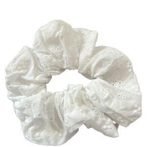 White Cotton Broiderie Anglaise XL Scrunchie
