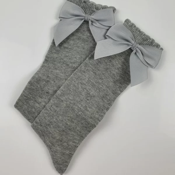 Grey Kids Knee Socks With Bow - (Personalise Me)