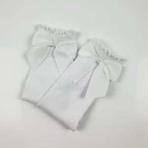 White Kids Knee Socks With Bow - (Personalise Me)