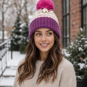 Fair Isle Pompom Hat - Pink